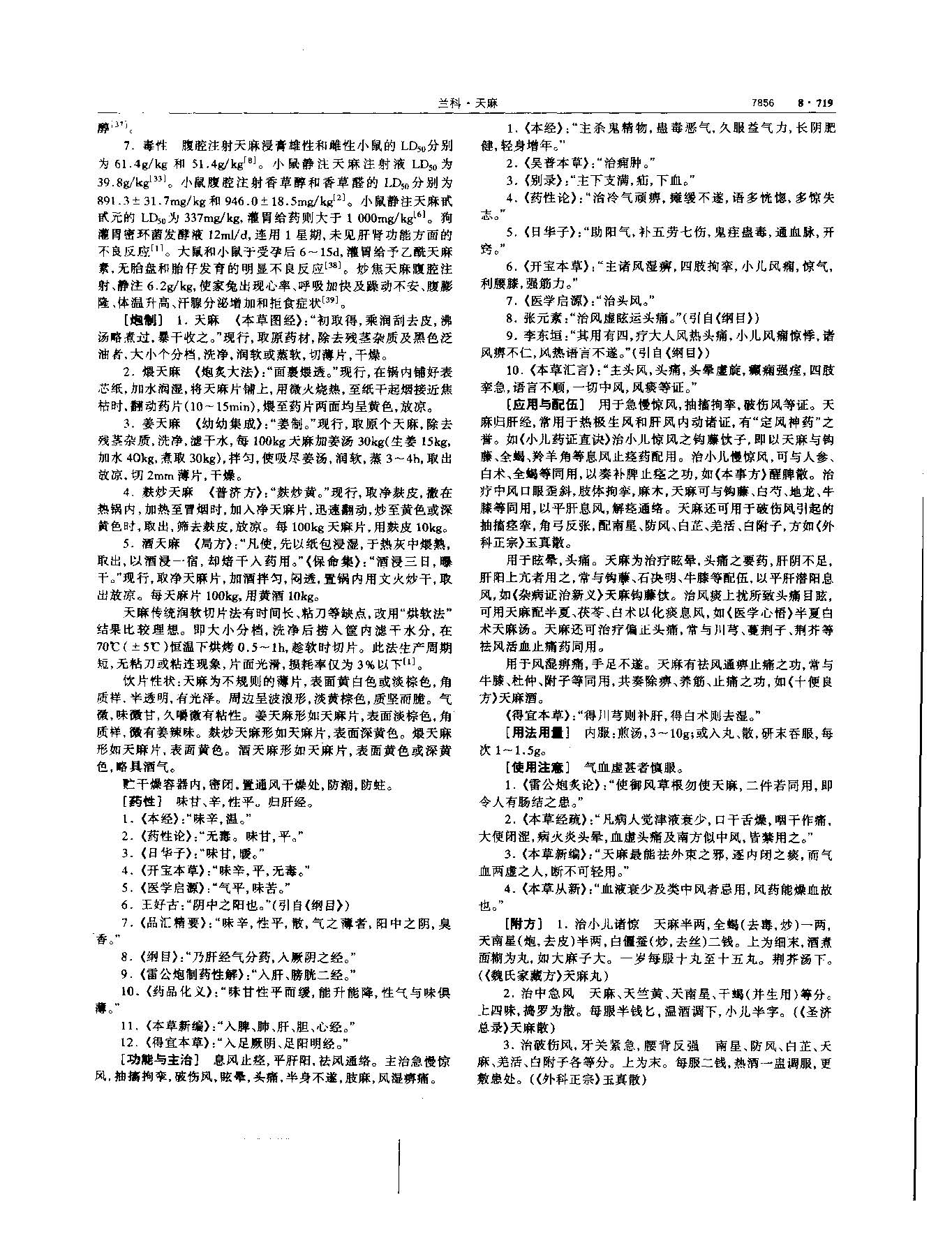 天麻 现代 《中华本草》 资料图