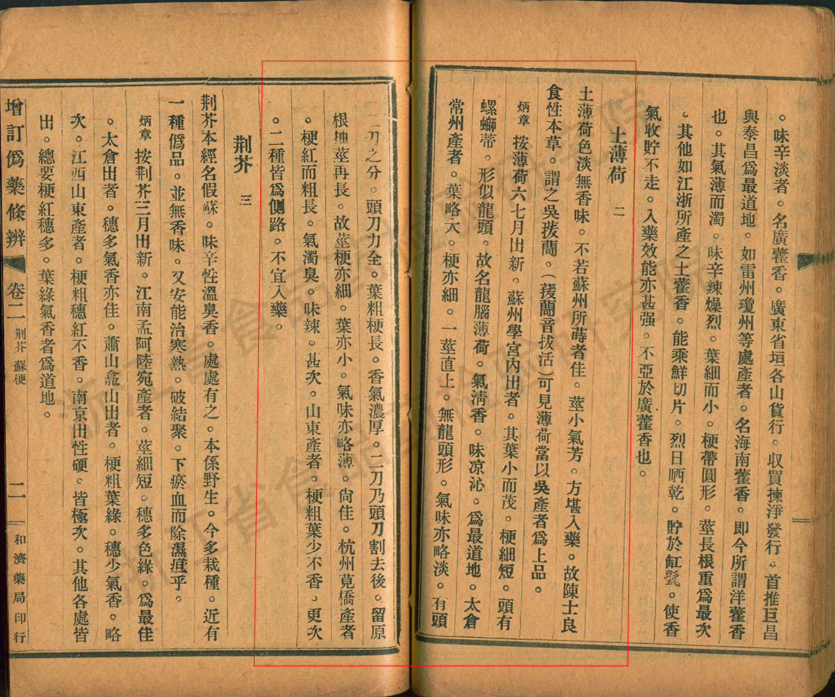 薄荷 民国《增订伪药条辨》 资料图